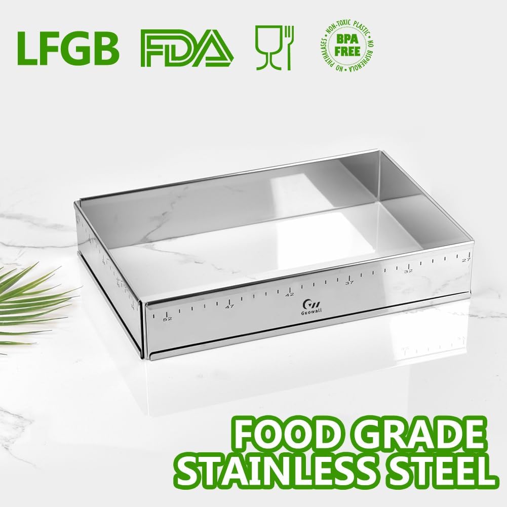 Extensible Stainless Steel Rectangular Cake Mold Heavy Duty Adjustable Mousse Ring Rectangle Shaped Detachable Tiramisu Pan, Pastry DIY Baking Tool - 10.8 × 7.3 × 2 inch