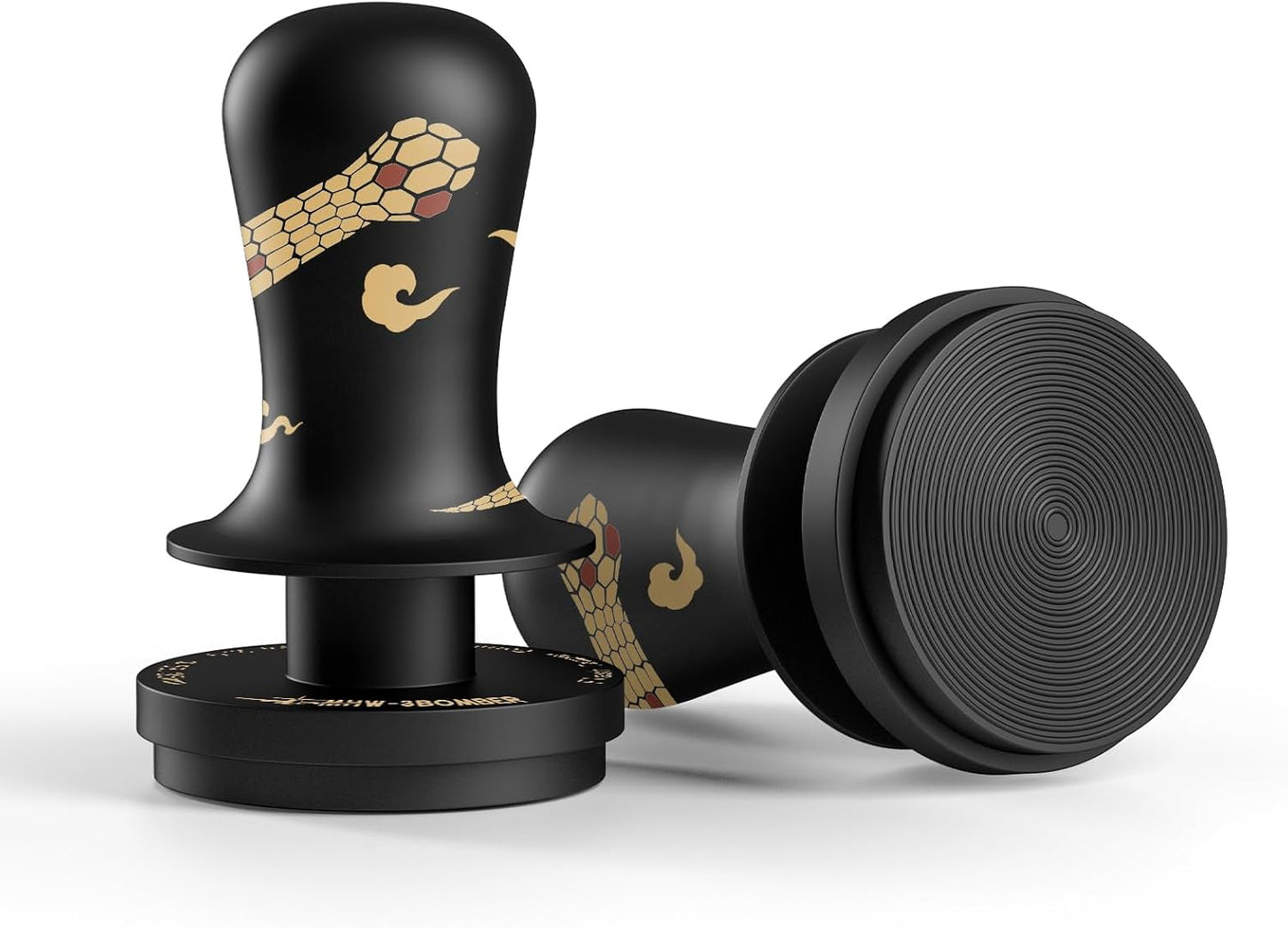 MHW-3BOMBER 58.35mm Espresso Tamper Snake Pattern Edition - 3 Spring Loaded Coffee Tamper with Sound Feedback - Barista Tamper Tool - Ergonomic Handle Ripple Base T6079TS-OS