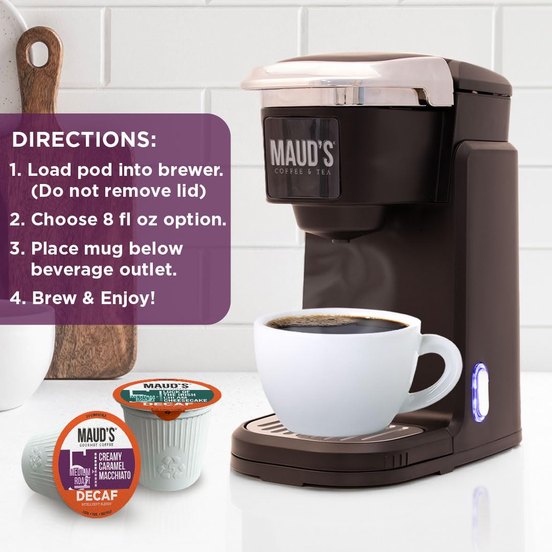 Maud's Flavored Decaf Coffee Pods Variety Pack, 24 ct, 6 Assorted Roasts & Flavors, Decaf Medium Roast Coffee in Recyclable Single Serve Pods - 100% Arabica Coffee, Compatible with Keurig K Cups Maker