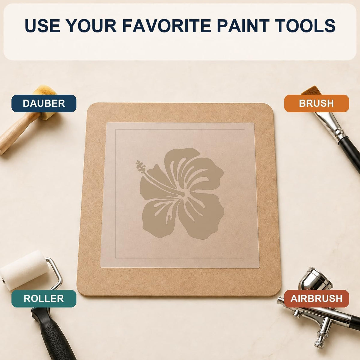 MAGJUCHE Hibiscus Stencil 12 Inches, Reusable Spring Flower Stencil for Painting DIY Crafts Decor