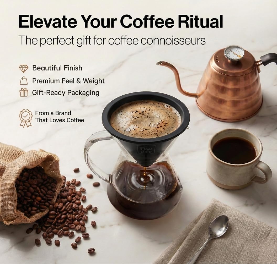 Barista Warrior Reusable Coffee Filter, Pour Over Dripper, Black