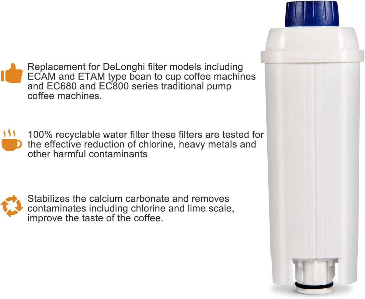 4 Pack Water Filter Compatible with De'Longhi Coffee Machine | Compatible with ECAM, ESAM, ETAM, BCO, EC. (Pack of 4)Reduces Limescale, Chlorine