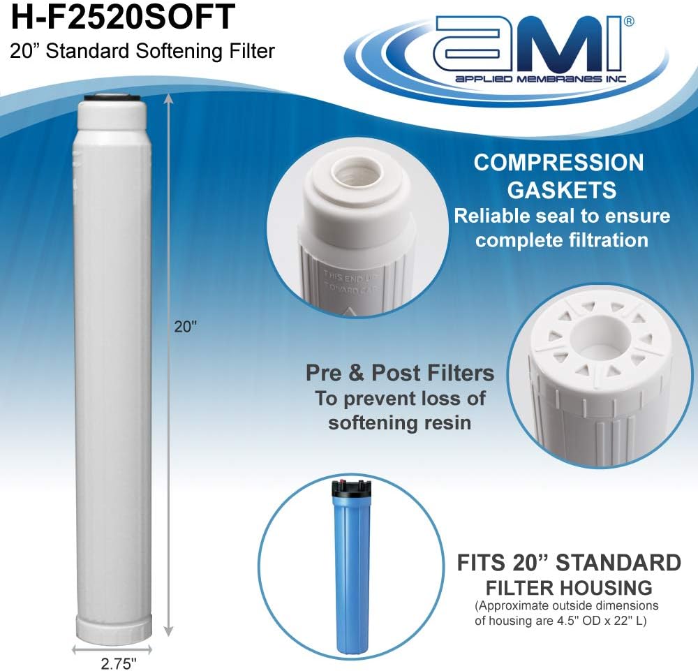 AMI Water Softening Filter Cartridge, Ion Exchange Resin, 20" Standard