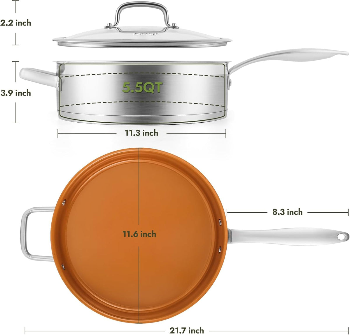 duxtop pro Ceramic Nonstick Saute Pan, 11.6 Inch Deep Frying Skillet