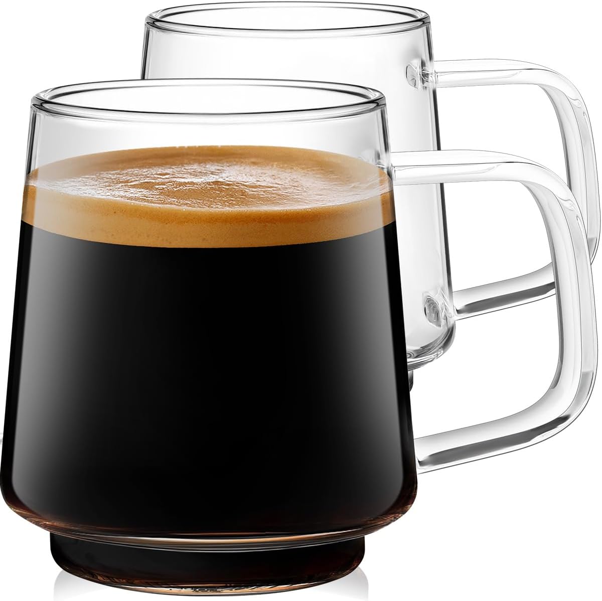 Aquach 16 Oz Glass Coffee Tea Cups, Clear Mugs with Handle, Microwave and Dishwasher safe Home Offic