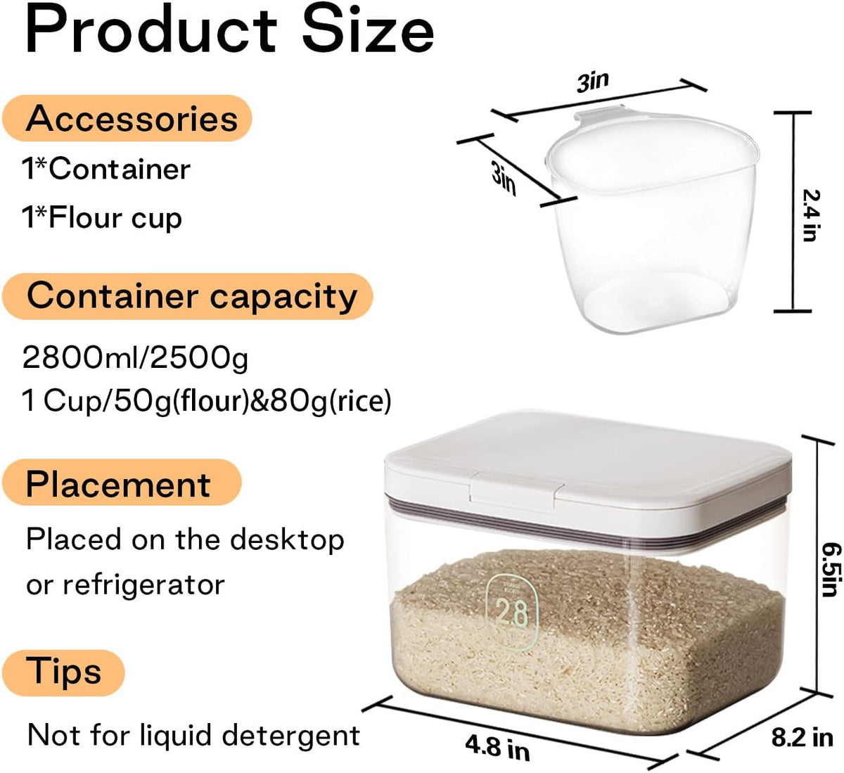 Flour Storage Container - 2.8L Keep Your Flour Fresh and Conveniently Accessible