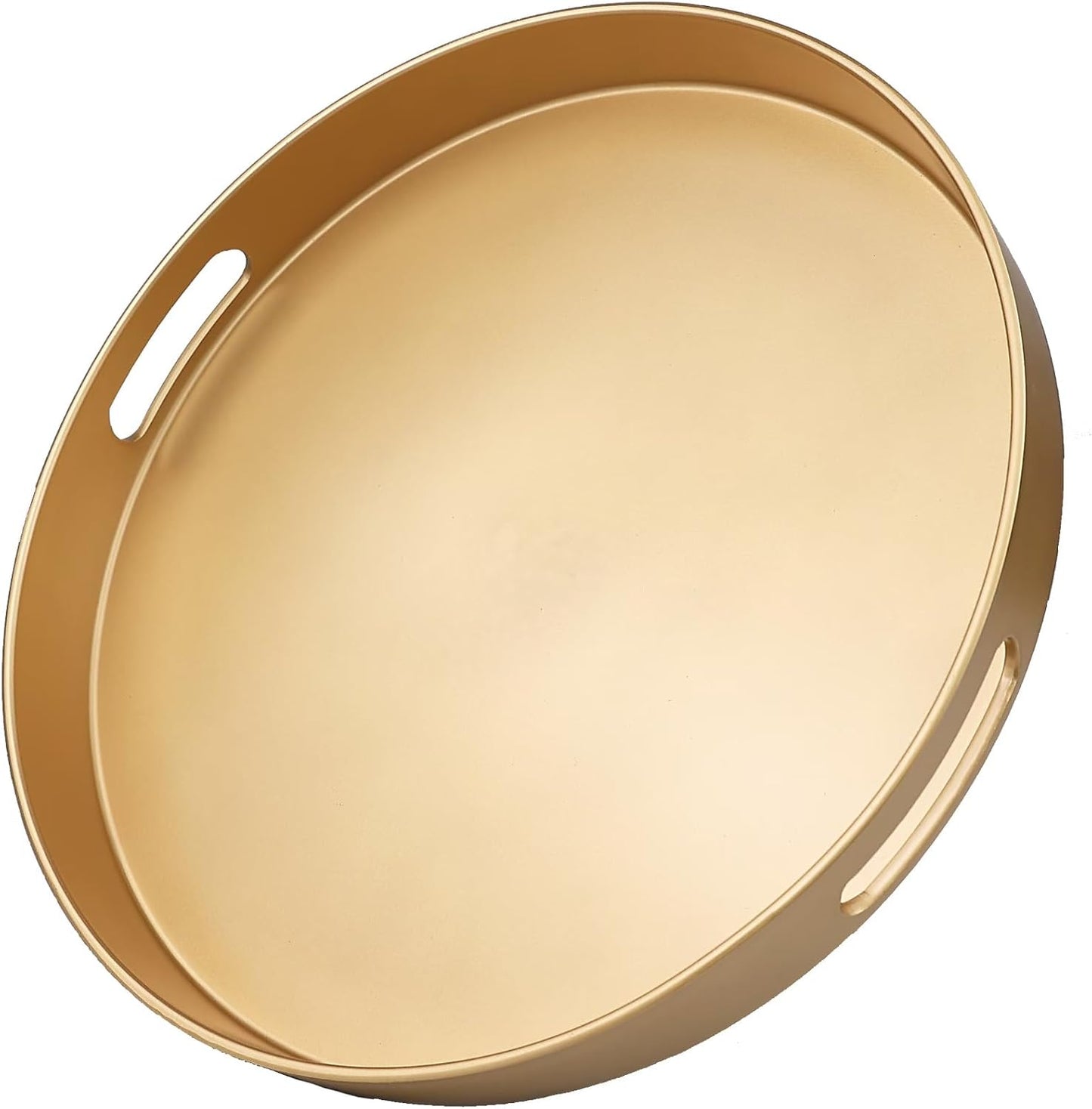 Gold Round Decorative Tray with Handles, 13" Versatile Serving Tray for Coffee Table, Ottoman, Ideal