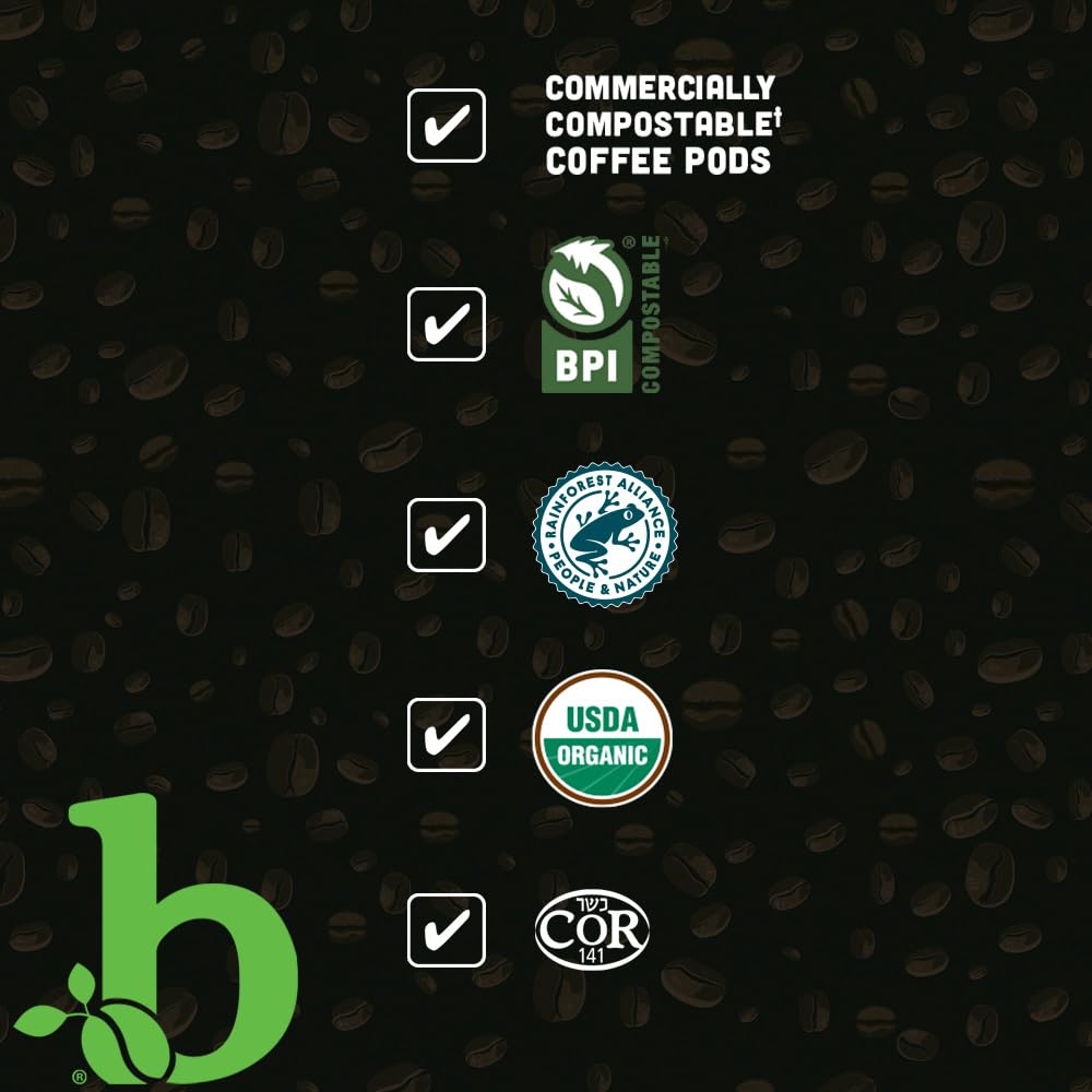 beaniac Organic Full On French Roast, Dark Roast, Single Serve Compostable K Cup Coffee Pods, Organic Arabica Coffee, Keurig Brewer Compatible