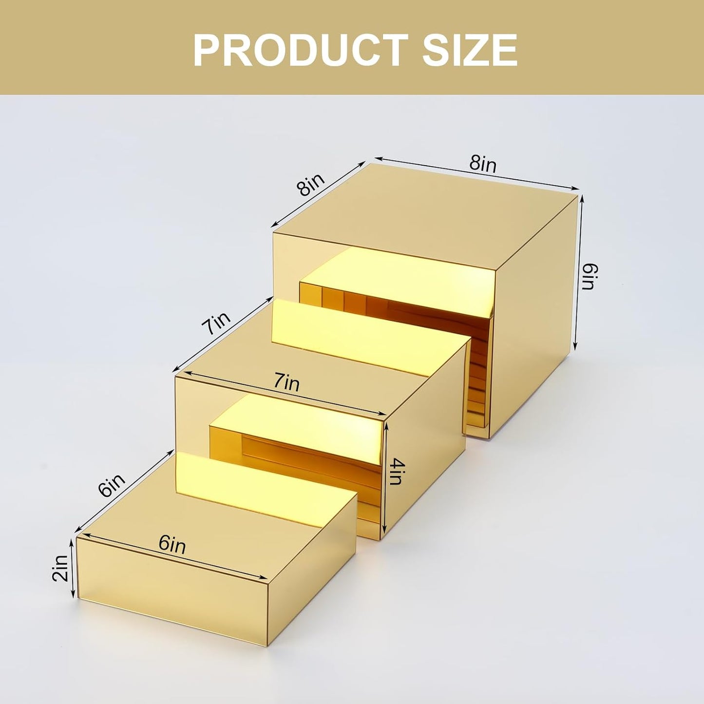 3 Pcs Acrylic Display Nesting Riser Stand Mirror Gold Acrylic Riser | Display Cube Box Stereoscopic Display Stand Acrylic Food Display Risers for Catering Dessert Jewelry Character Party