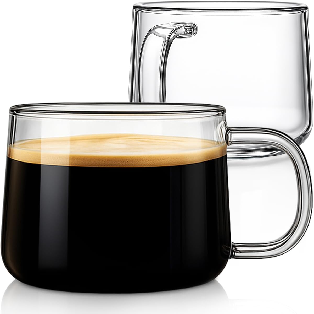 Aquach 16 oz Glass Coffee Mugs with Handle Set of 2 - Large Clear Glass Cups for Latte, Cappuccino,