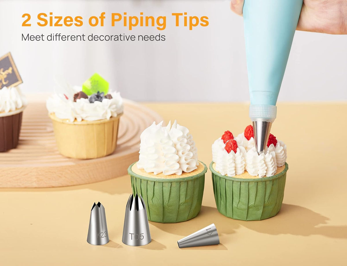 Kootek 54 in 1 Piping Bags and Tips Set with 13 Large Size Piping Tips, 35 Standard Size Icing Tips, 2 Reusable Pastry Bags 12 Inch, Cake Decorating Kit Supplies, Frosting Piping Kit for Cake, Cupcake