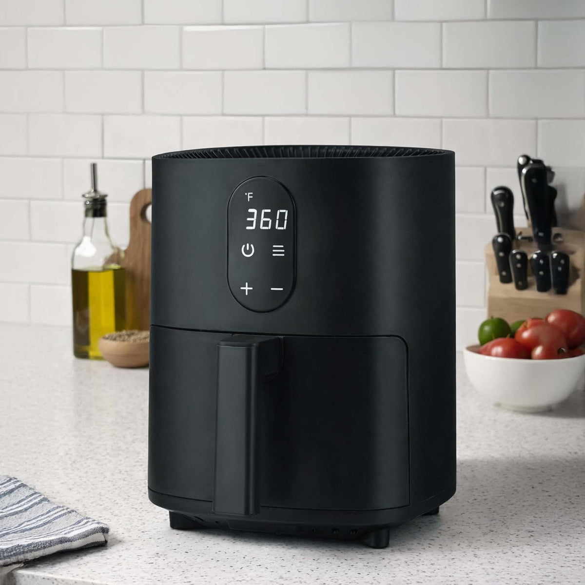 3.2-Quart Electric Air Fryer, Adjustable Temperature, Touch Panel Control, One-Touch Cook Functions, and 360° Rapid Cooking, 1200 Watt Power