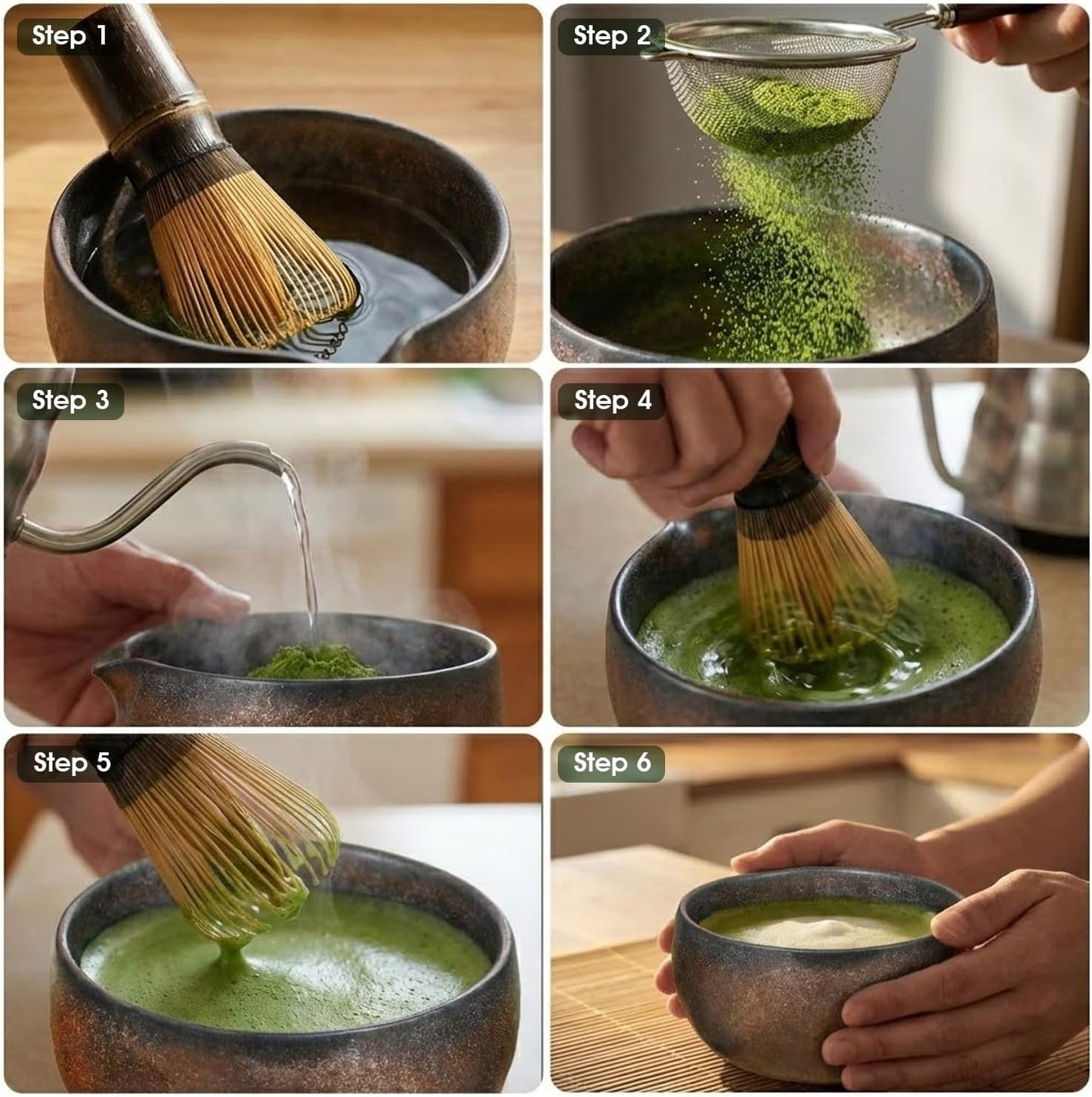 Matcha Set, 5-Piece Matcha Whisk Set with Bowl & 100-Prong Whisk | Rustic Stoneware Texture, Natural Matte Finish, 100-Prong for Creamy Foam, Japanese Tea Ceremony, Gift for Matcha Lovers