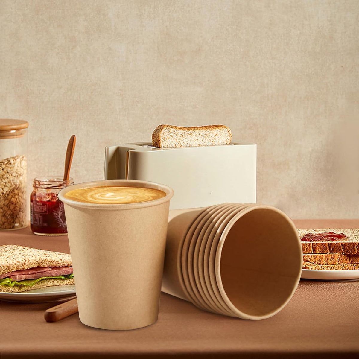400 Pack 8 oz Kraft Paper Cups, Unbleached Disposable Paper Coffee Cups, Thickened Hot/Cold Beverage Drinking Cup for Party,
