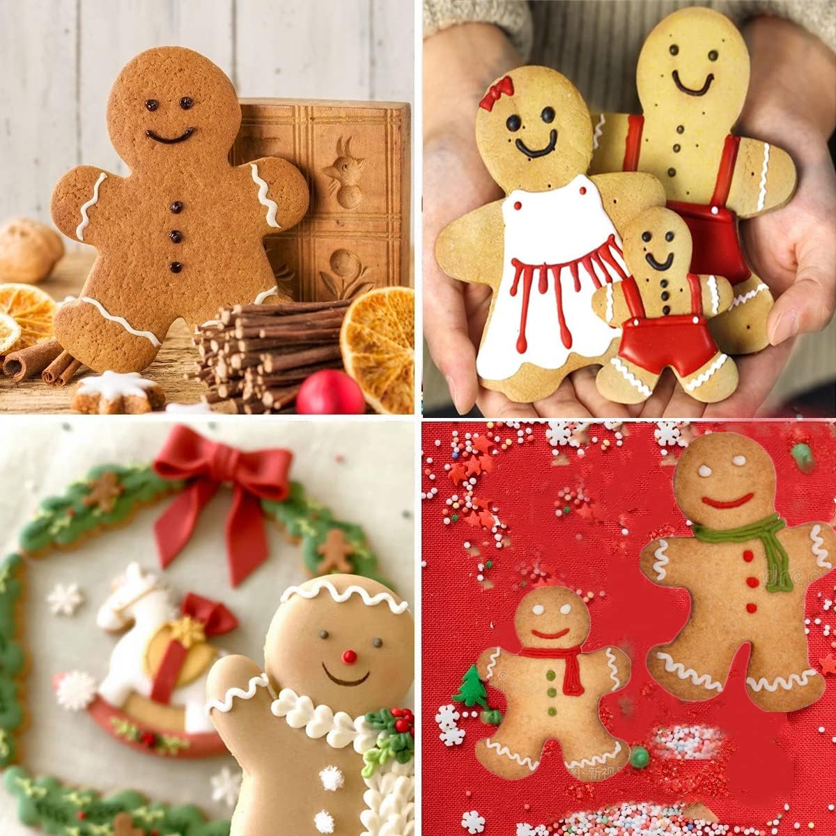 3PCS Gingerbread Man Cookie Cutters, 5.12" 4.34" 3.42" Large Christmas Cookie Molds -Stainless Steel Holiday Biscut Cutter Shapes for Baking Gift