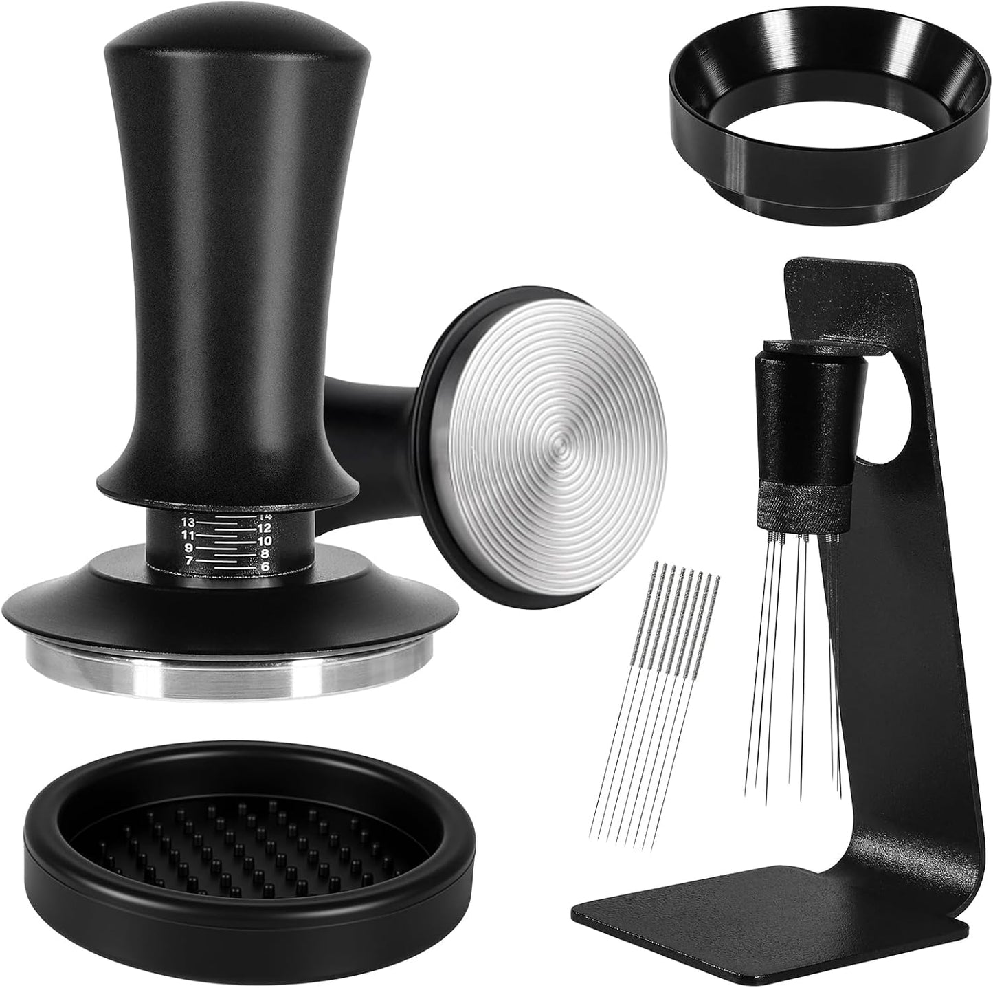 Espresso Accessories Kit 53.5mm, Coffee Tamper with Spring Loaded Calibration, 316 Stainless WDT Too