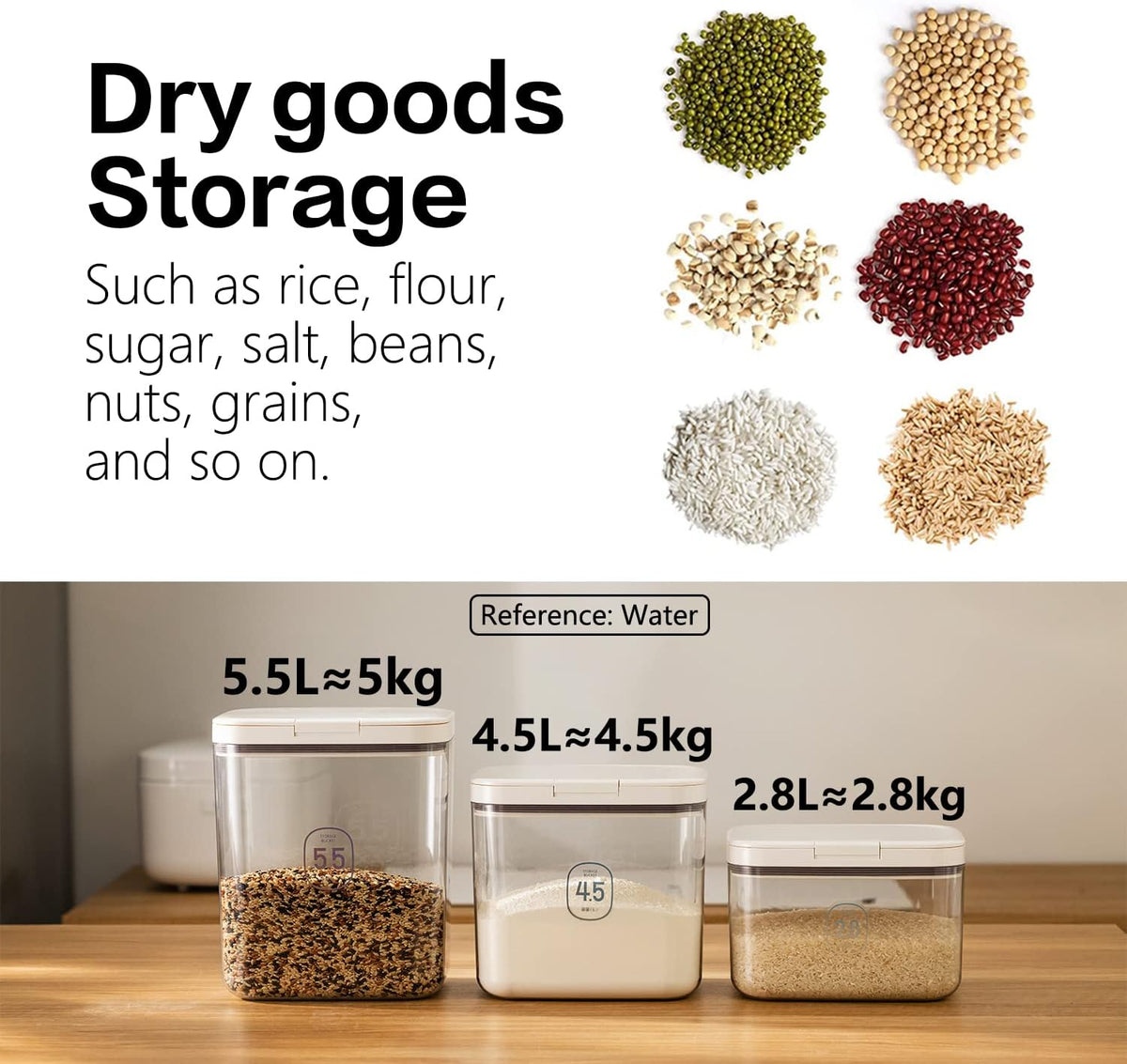 Flour Container - 5.5 L /5.81qt/5kg Large Flour Dispenser Keep Your Flour Fresh and Dry Easily with Kitchen Essential