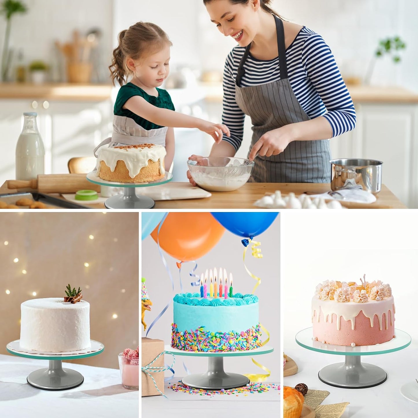 Uten Cake Turntable Glass Stand 12", Baking Decorating Tools Set 33pcs