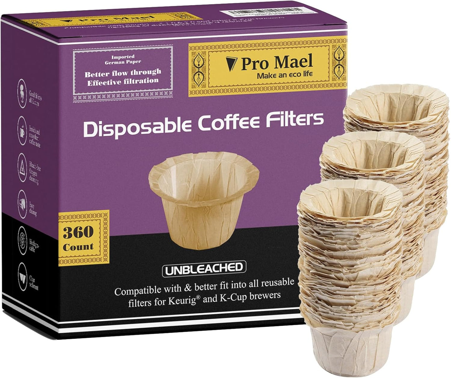 Pro Mael 360 Count Disposable K Cup Filters, Coffee Filter Paper for Keurig Brewers Single Serve 1.0