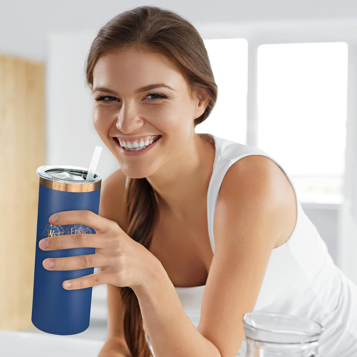 20 oz Skinny Tumblers Bulk with Lids and Straws Navy,1 pack | Stainless Steel Insulated Tumbler, Double Wall Vaccum Travel Coffee Mug, Keep Drinks Cold&Hot, Powder Coated, Laser Engrave