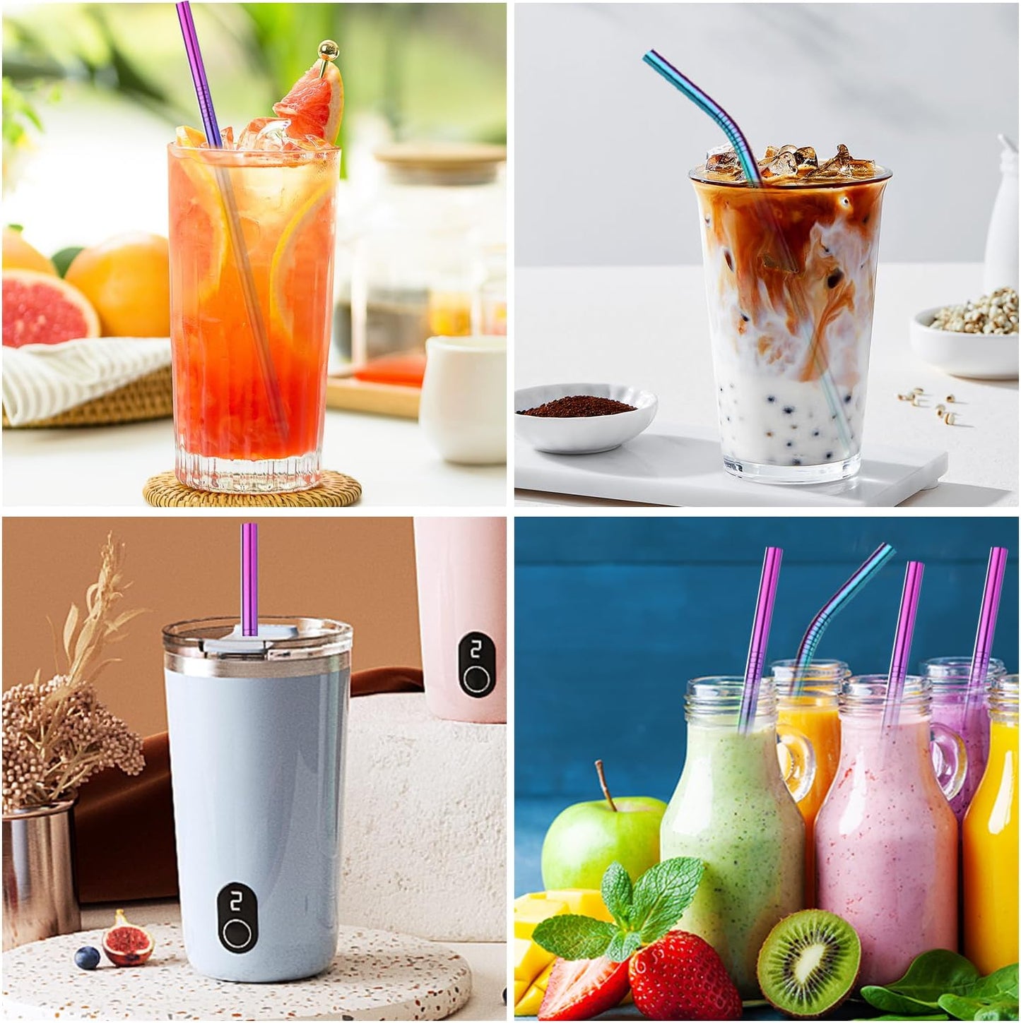 VEHHE 4 Pack 12.5-inchs Long Reusable Straws, Stainless Steel Straws