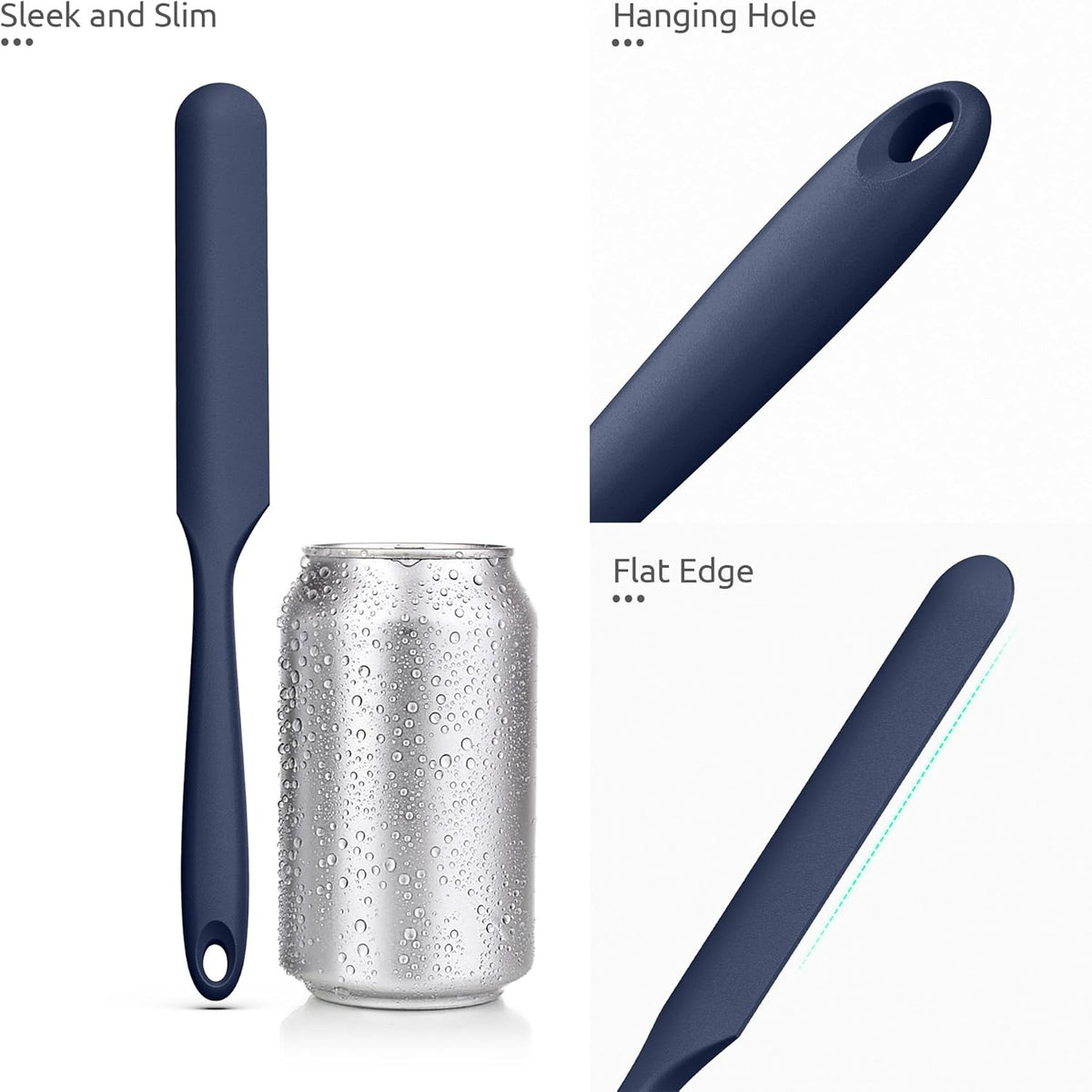 U-Taste Skinny Silicone Jar Spatula: 600ºF Heat-Resistant Food-Grade 10in Long Narrow Sourdough Stirring Stick, Seamless Flexible Peanut Butter Spreader for Scraping Icing Cream, Jam (Midnight Blue)
