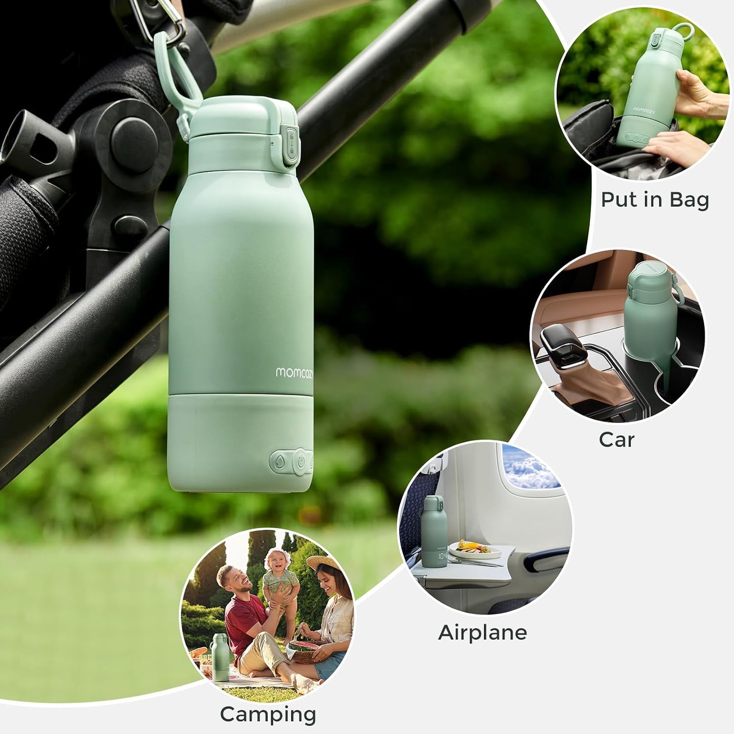 Momcozy Portable Bottle Warmer for Breast Milk, Baby Travel Essentials | Fast Heating with Nutrients Preserved, Precise Temp Control, Dual Heating Modes for Breast Milk & Water, 17OZ Large Capacity