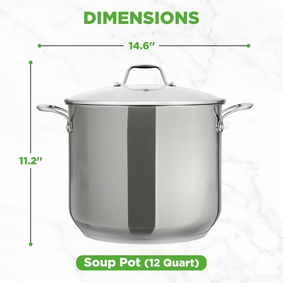 NutriChef 12-Quart Stainless Steel Stock Pot - 18/8 Food Grade Stainless Steel Heavy Duty Induction - Large Stockpot for Stews, Simmering & Soups with See Through Lid, Dishwasher Safe - NCSP12