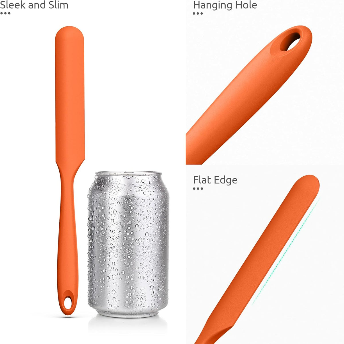 U-Taste Skinny Silicone Jar Spatula: 600ºF Heat-Resistant Food-Grade 10in Long Narrow Sourdough Stirring Stick, Seamless Flexible Peanut Butter Spreader for Scraping Icing Bread Cream, Jam (Orange)