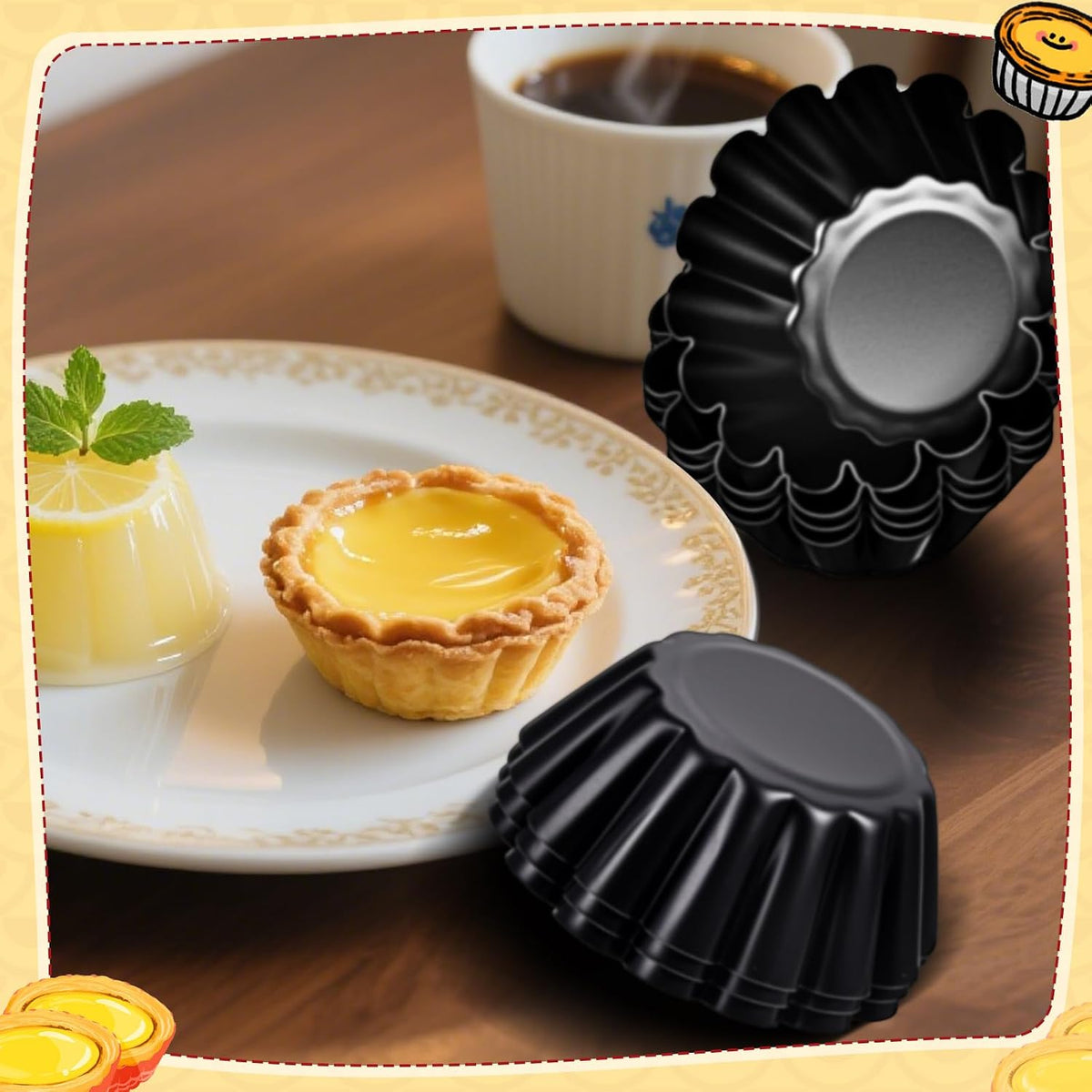 LemonRoad 16 Pcs Egg Tart Molds 2.6 Inch Non-stick Carbon Steel Tart Pans | Mini Pie Molds, Muffin Cupcake Pudding Baking Cup Maker for Pies, Chinese Egg Tarts, Cakes