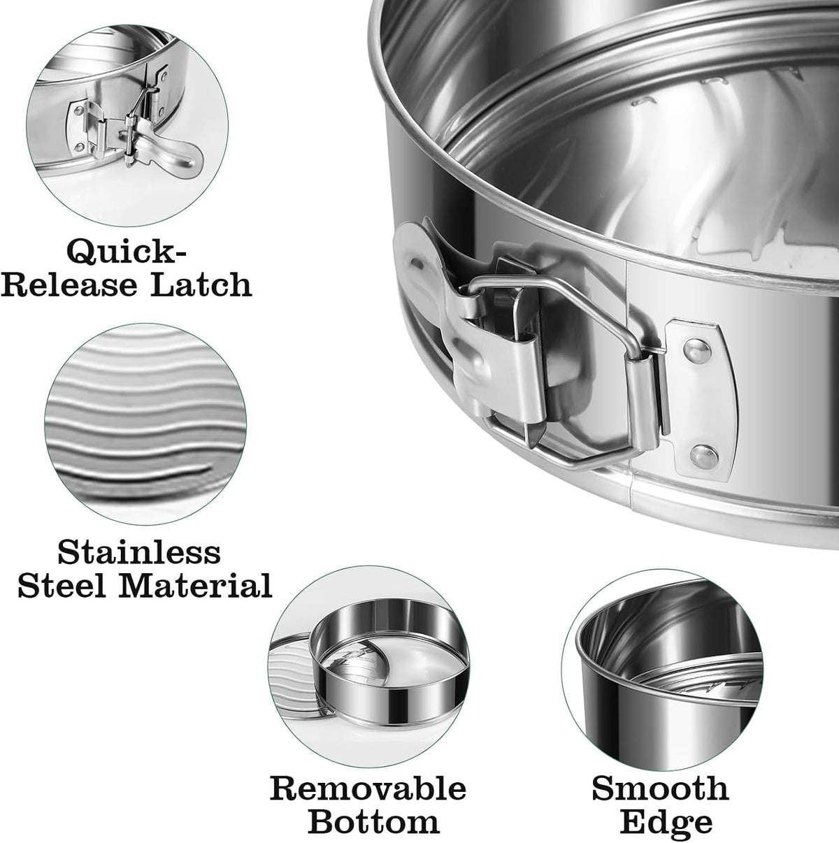 4" 7" 9" 10" Springform Pans Set of 4, Stainless Steel Cheesecake Pan with Removable Bottom, Leakproof & Nonstick Springform Cake Mold for Baking with 50 Pcs Paper Liners