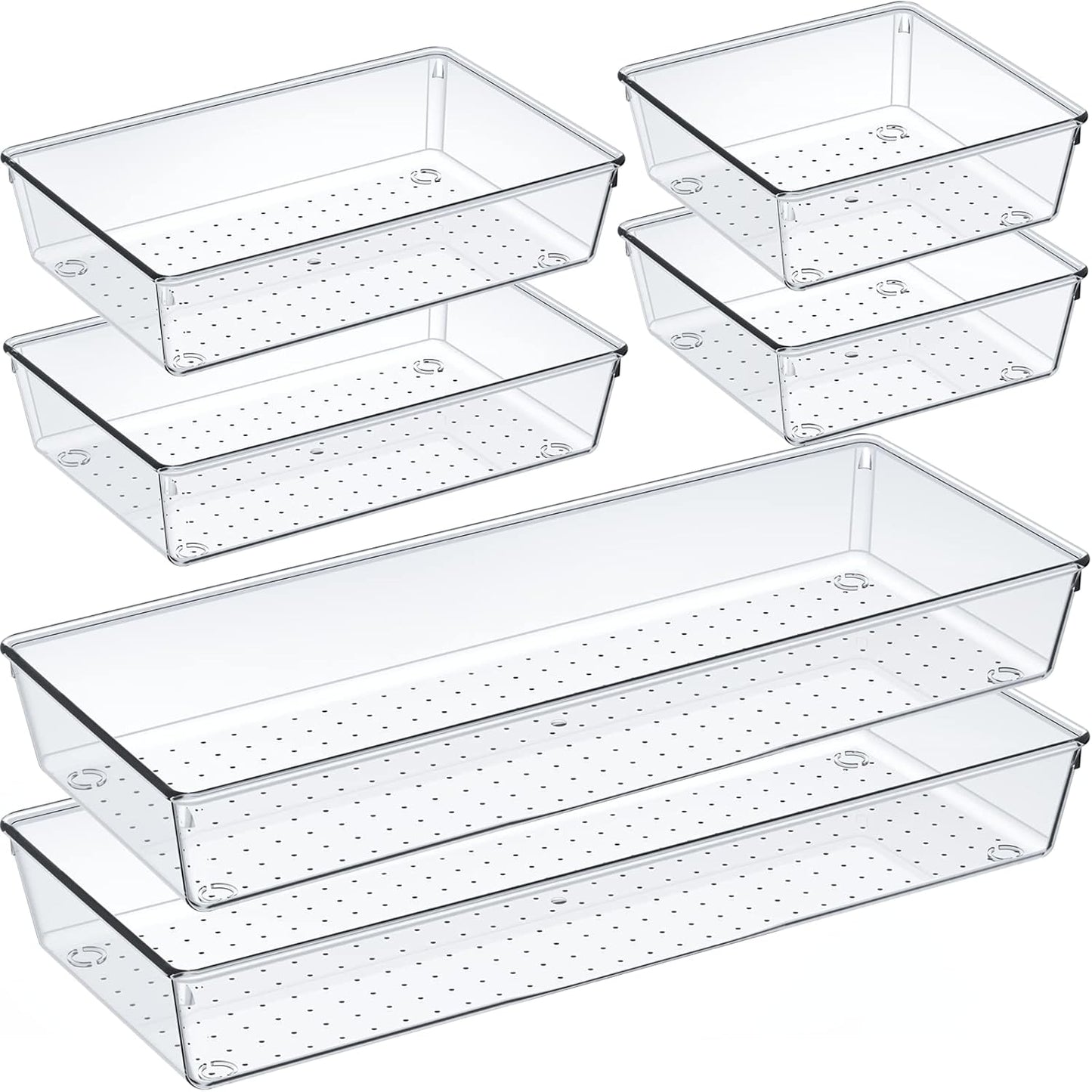 Criusia 6 Pcs Large Size Clear Drawer Organizer Set, Acrylic Non Slip Non Cracking Kitchen Drawer St