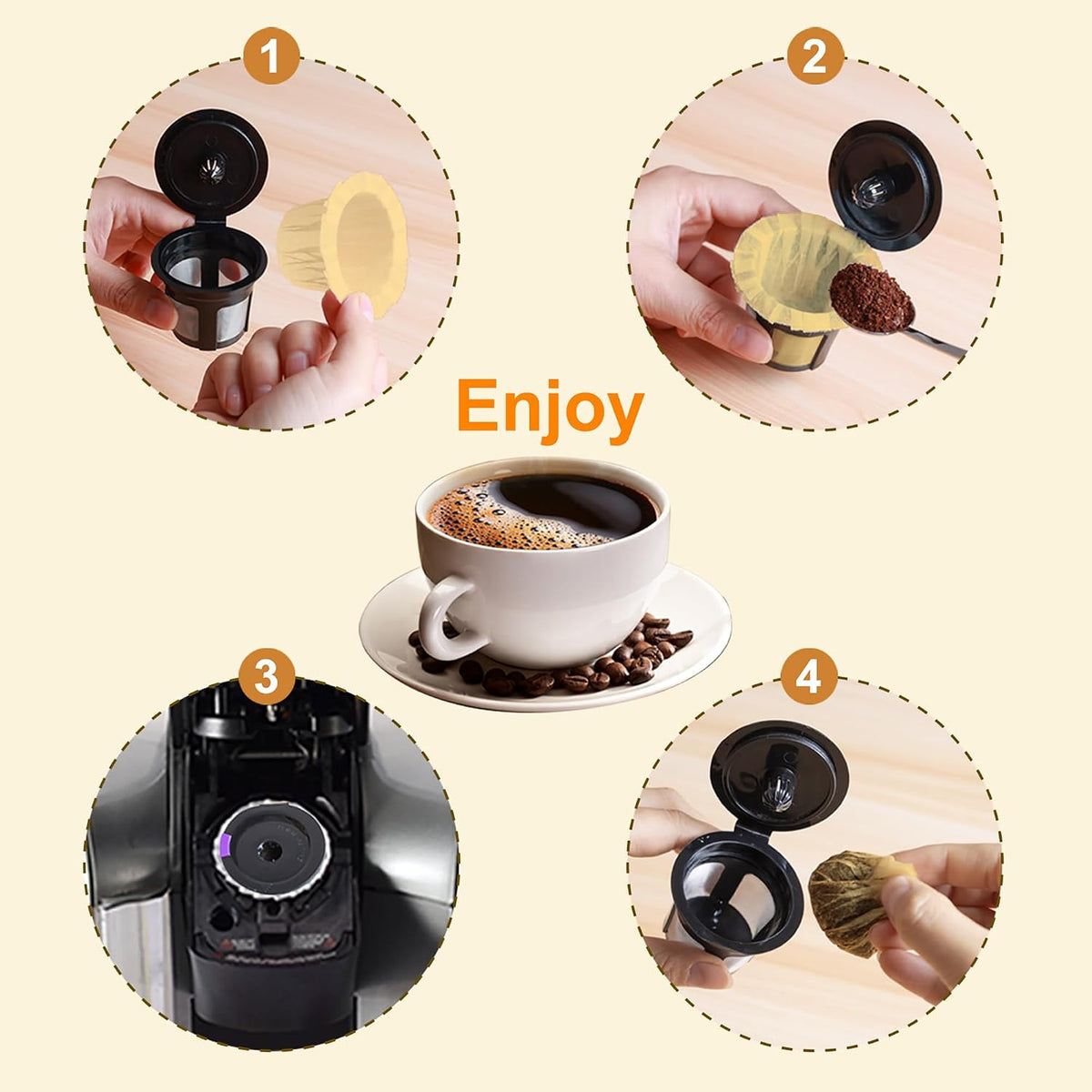Haetyly 100 Count Coffee Filter Paper with 2 Pack Reusable K Cups for Keurig 1.0 and 2.0 Coffee Maker