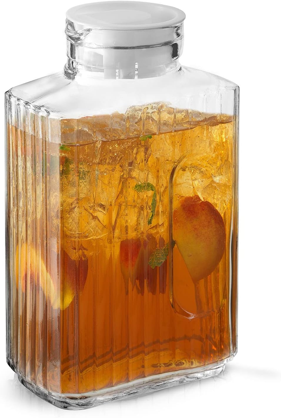 68oz Glass Pitcher with Lid (2 Lids), Rectangle Beverage Serveware and Storage Container for Cold Drinks and Liquids, Water Containers, 2 Quart Pitcher with Lid for Kool Aid and Lemonade
