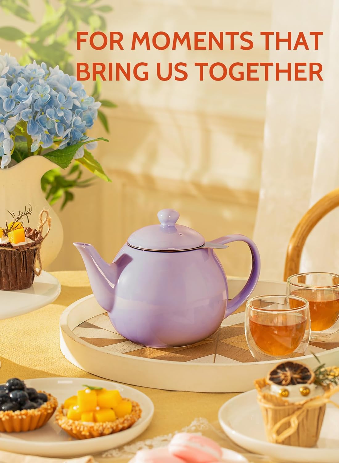 Sweese Teapots for Tea, 27 oz Porcelain Tea pot with Removable Stainless Steel Infuser, Tea Pots for Loose Tea - Purple
