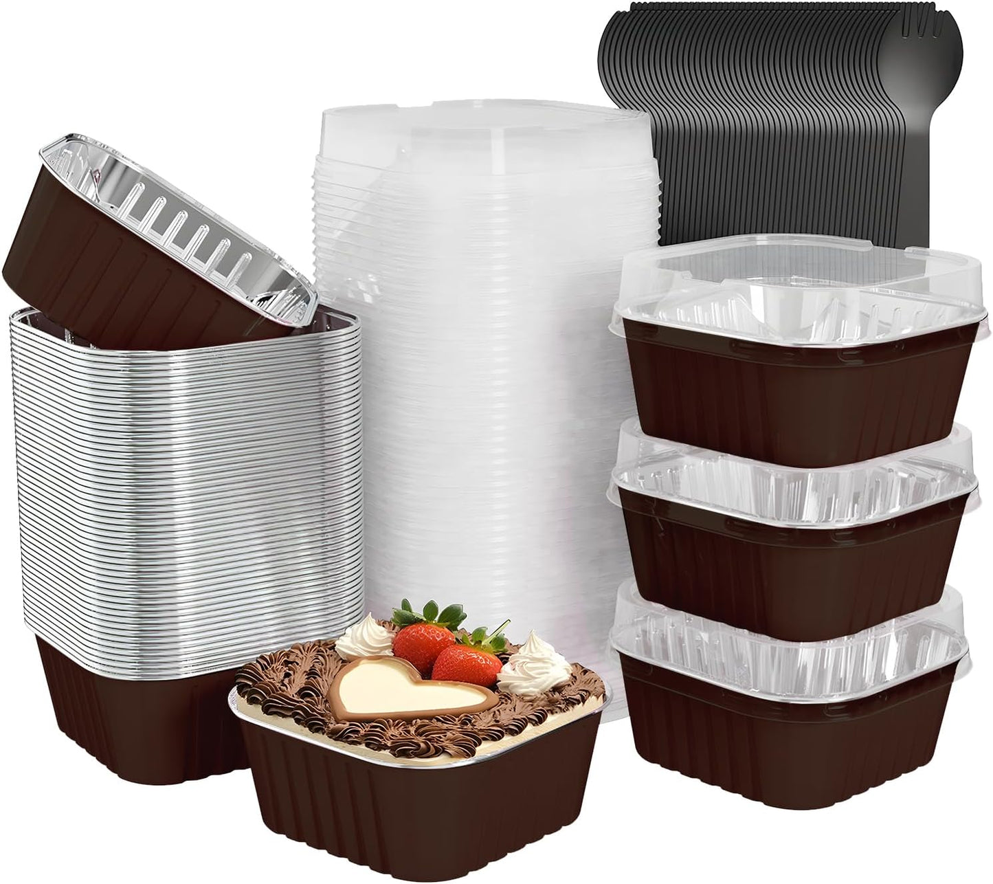 50 Pack Square Mini Cake Pans with Lids,Mini Loaf Pans with Lids,Aluminum Foil Baking Cups,Disposabl