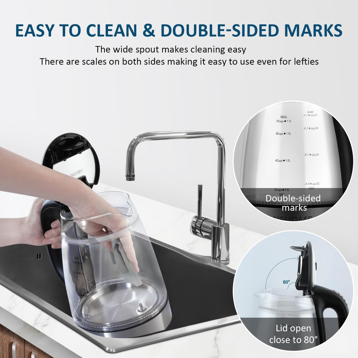 Cool Touch Electric Kettle with 6 Temp Presets for Tea/Coffee | 4H Keep Warm, Borosilicate Glass Inner and PC Outer Wall, BPA free, Auto Shut-off, 1.7L 1500W Fast Boil for Home/Office