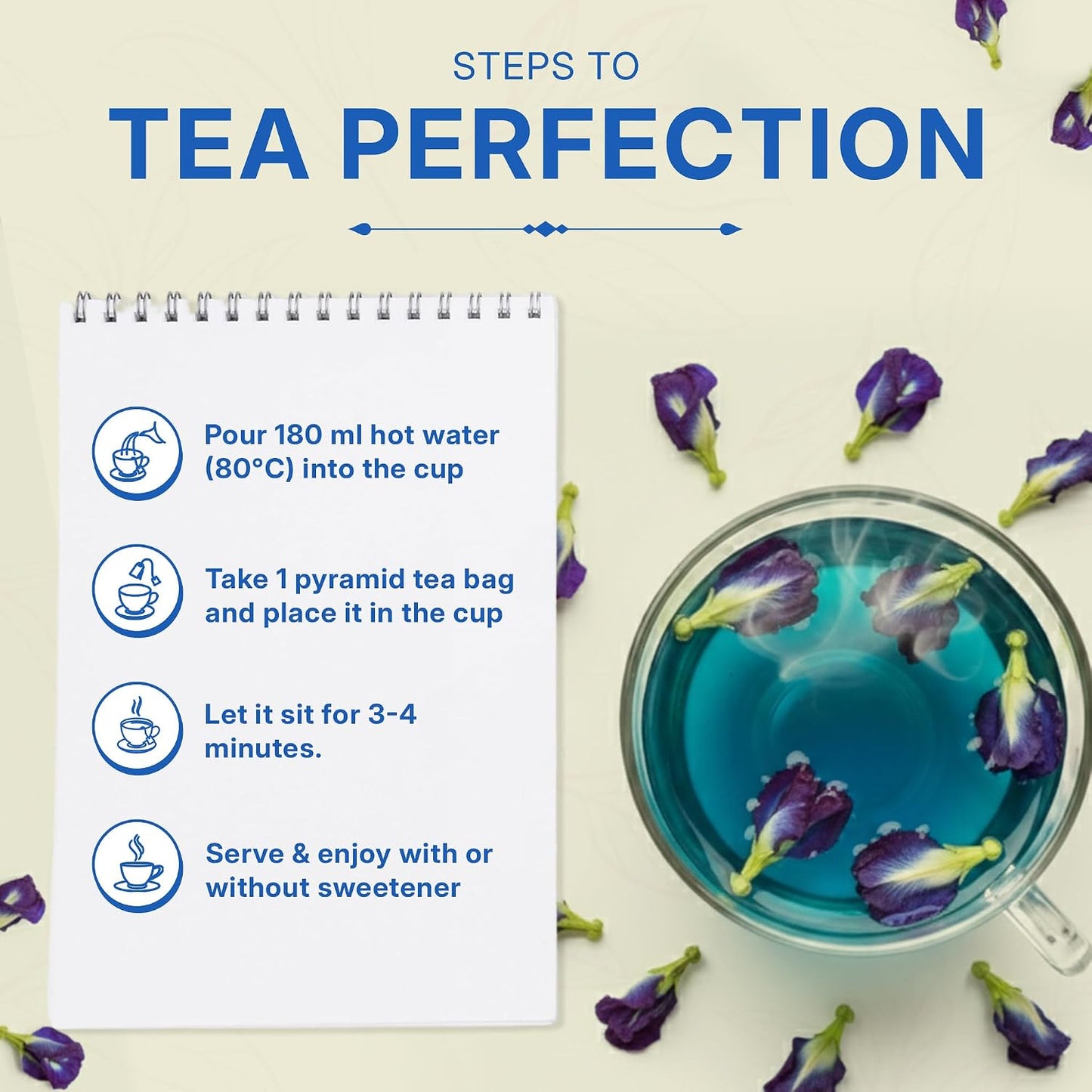 Butterfly Pea Herbal Tea 100gm/3.5oz, Natural Herbal Infusion, 50 Tea Bags