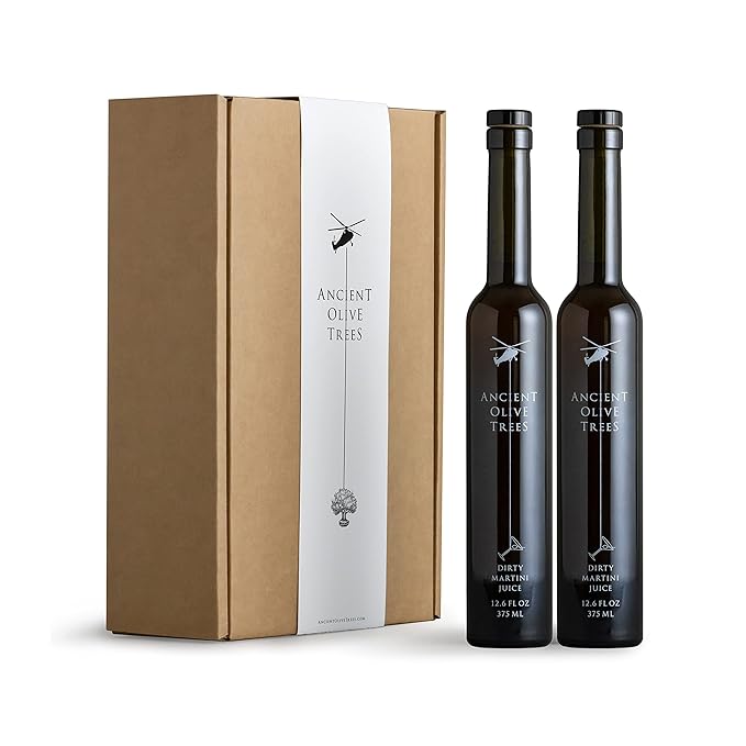 Ancient Olive Trees - Olive Juice for Dirty Martinis, Olive Brine Prefect for Martini, Vermouth, and Dirty Sue, 12.6 FL. OZ., 2 CT