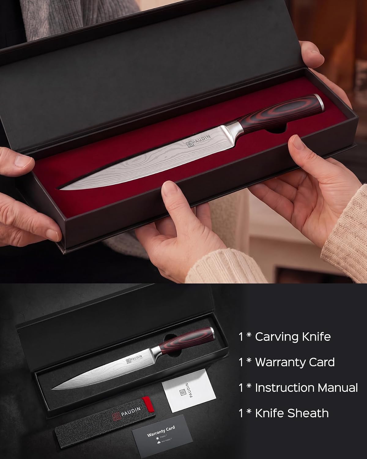 PAUDIN Carving Knife 8 inch, Ultra Sharp Brisket Slicing Knives