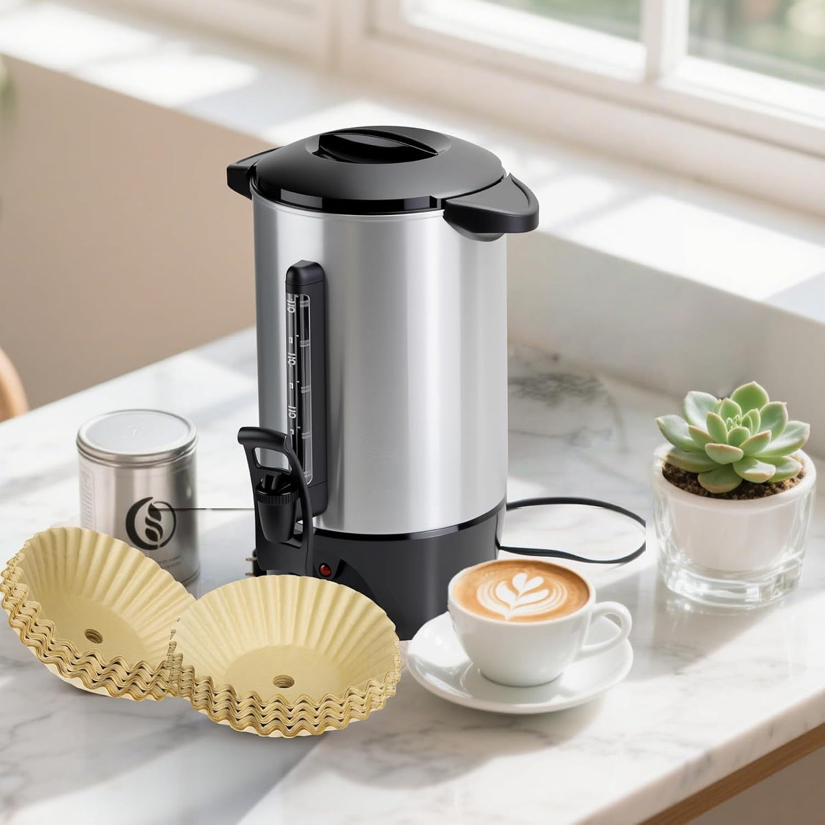 150Pcs Unbleached Paper Coffee Filters for Hamilton Beach 45 Cup 40515G | Disposable Large Coffee Filters for Most 30-50 Cup Coffee Maker, Unbleached, Easy Cleanup, Fast Flow, Smooth Coffee Filters