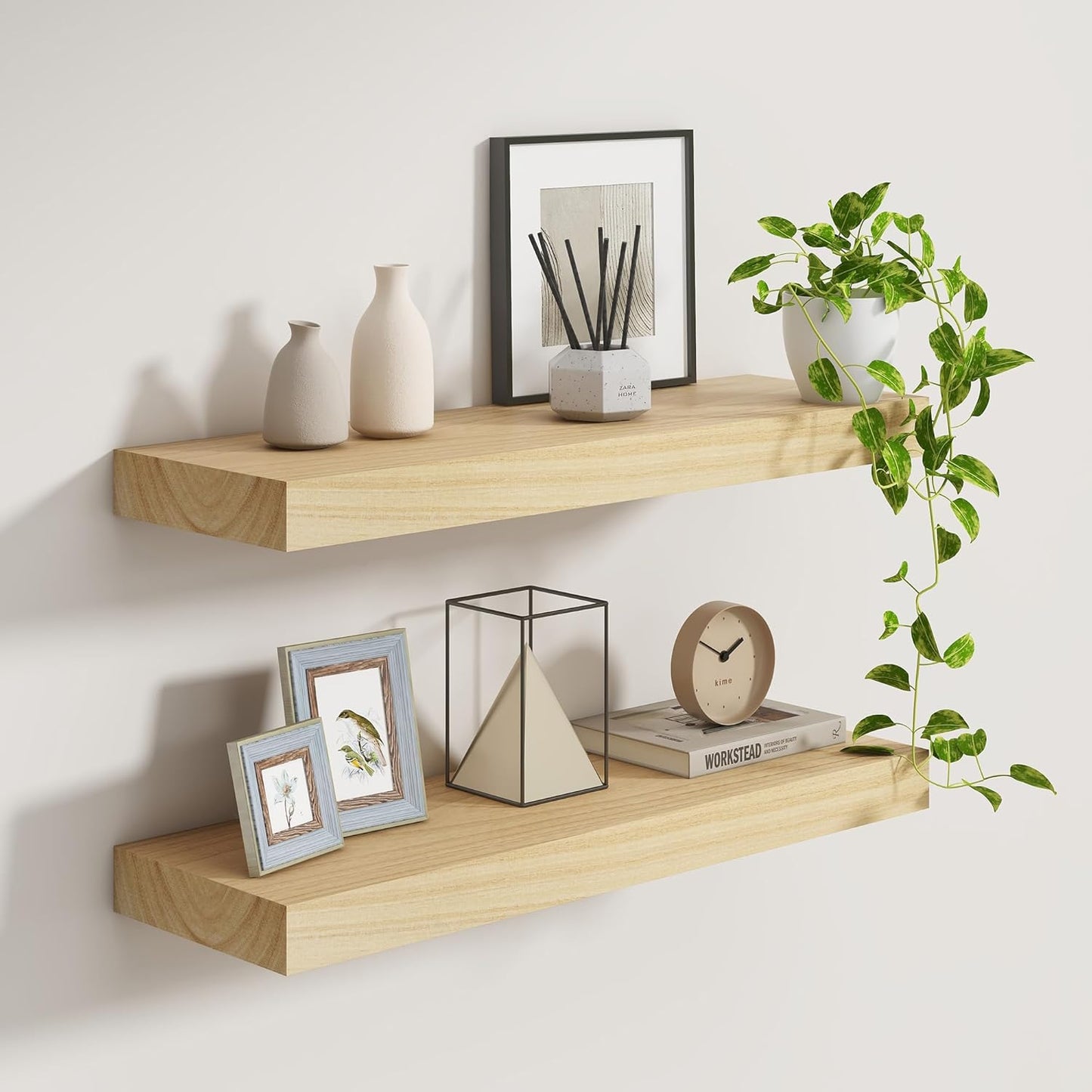Fun Memories Deep Floating Shelves 30 Inch Long, Natural Wood Floating Shelf for Wall, Set of 2, Rus
