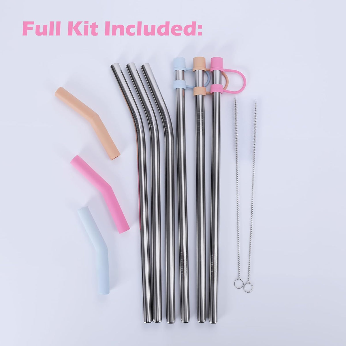 Stainless Steel Straws with covers fit Stanley 30oz tumbler, Reusable 10.5 Inch Metal Straw with Silicone Tips & Cover Caps, Compatible with Stanley Quencher H2.0 (6 Pack: 3 Bent + 3 Straight)