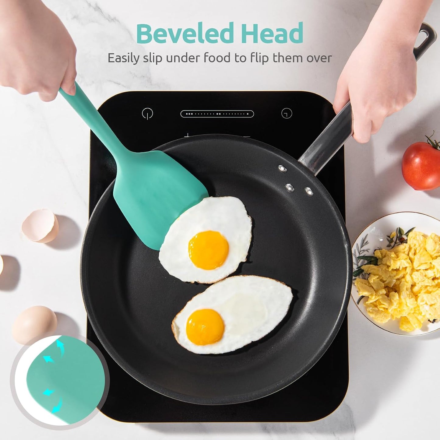 U-Taste Silicone Turner Cooking Spatula, 13.6" Long/3.7" Wide, Aqua Sky | 600ºF Heat Resistant Food Grade Silicone Kitchen Utensils, Flexible Egg Flipper & Pancake Spatula Turner for Non Stick Pans