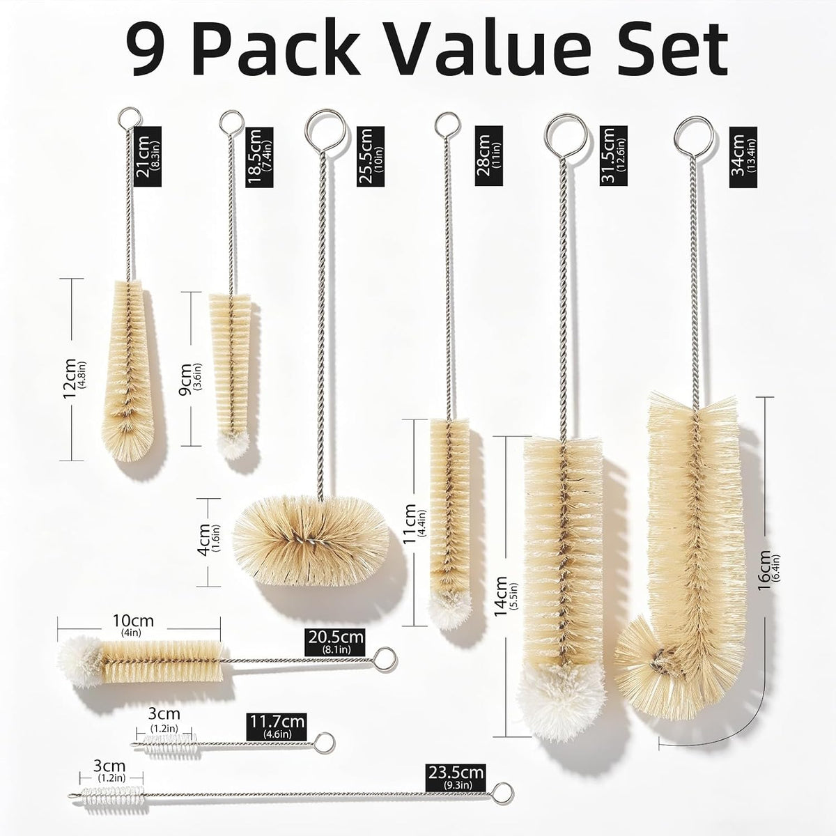 Masthome 9 Pcs Bottle Brush Set,Bendable Flexible Pipe Cleaning Kit