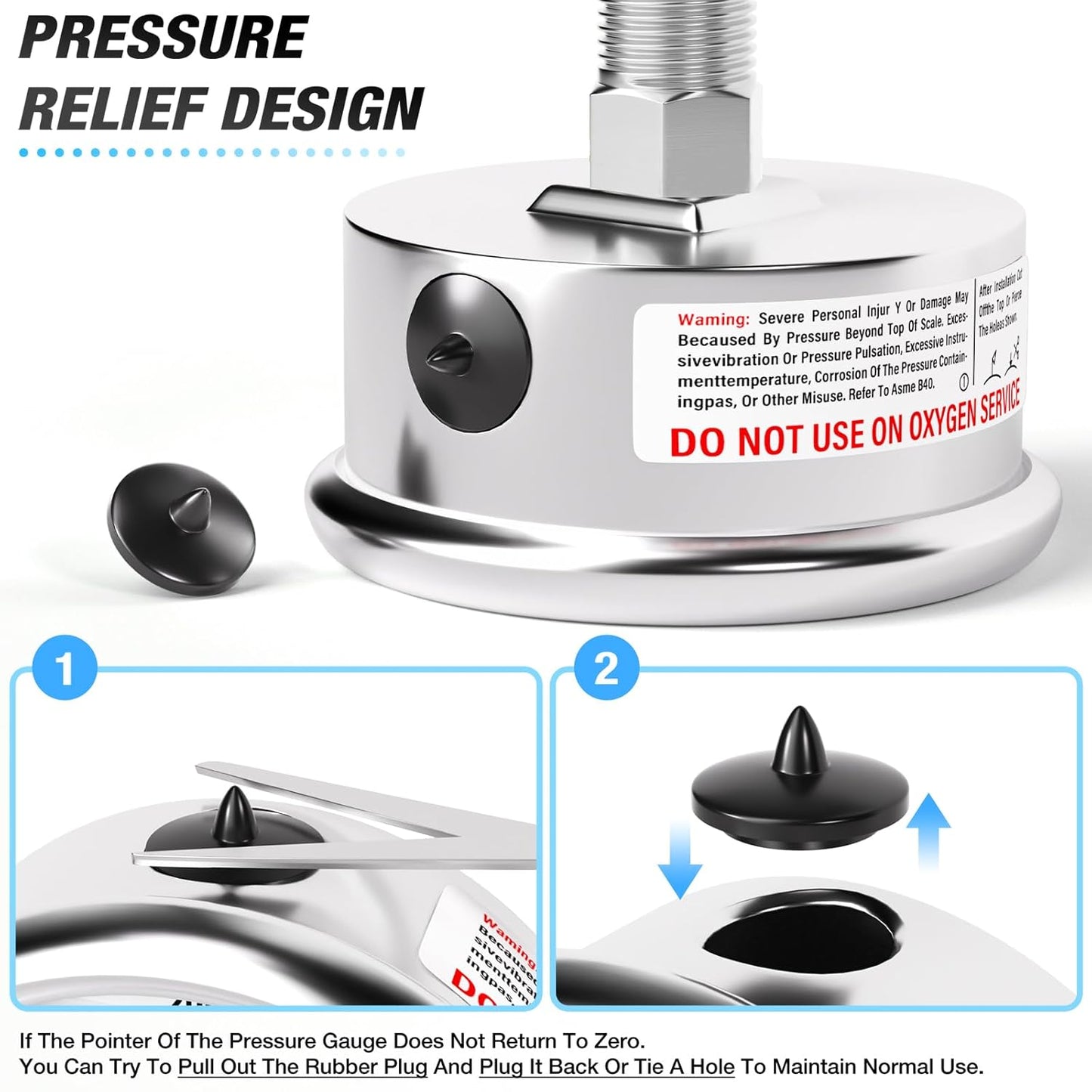 MEANLIN MEASURE 0~1000Psi Liquid Filled Pressure Gauge Stainless Steel with 316 Stainless Steel Joint 1/4" NPT 2.5" FACE DIAL for WOG Water Oil Air Center Back Mount