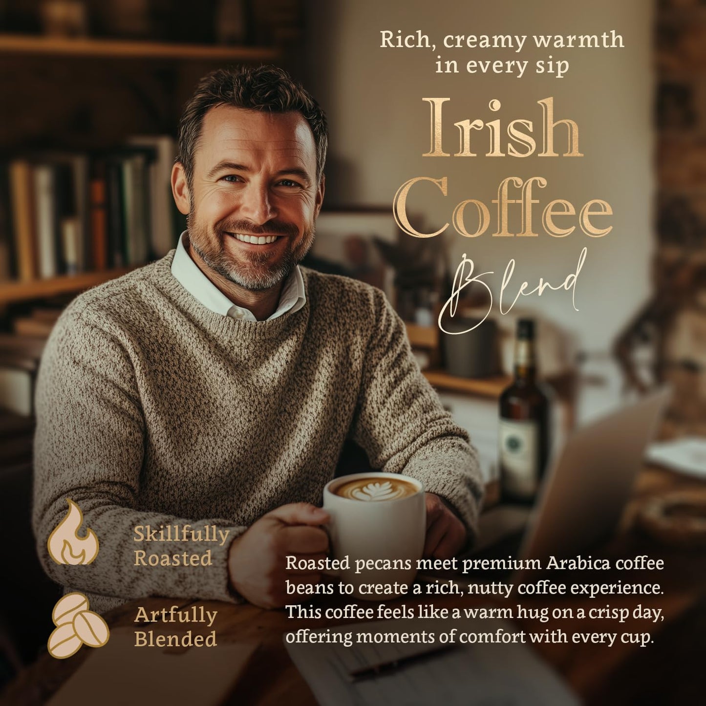 Organic Ground Coffee Medium Roast (16oz) - Irish Cream Flavored | 100% Arabica, Single Origin and Low Acid - USDA Organic and Fair Trade Certified - Naturally Flavored Without Additives