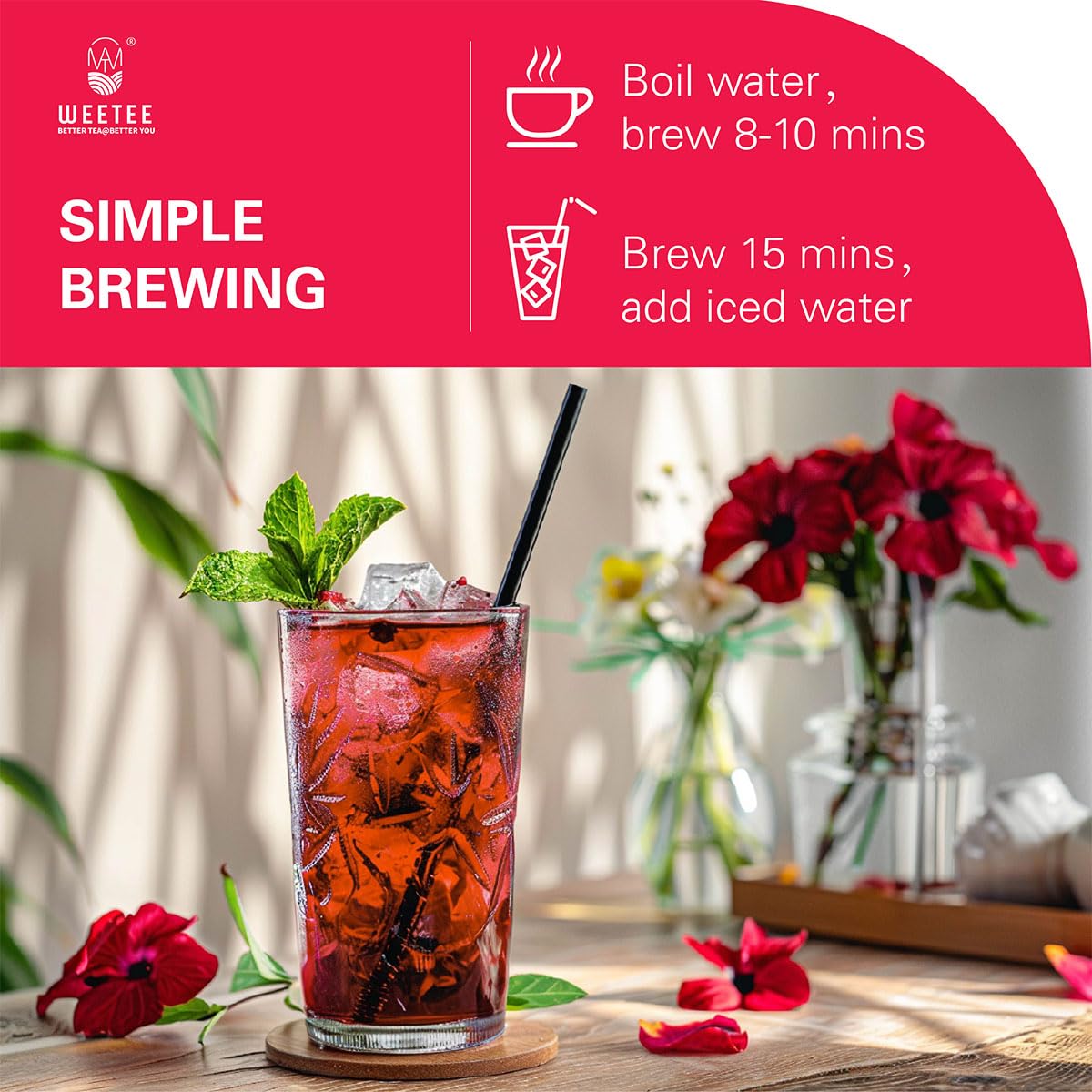 WT WEETEE Rosehips Hibiscus Tea Bags 60 Count, Caffeine-free & Antioxidants
