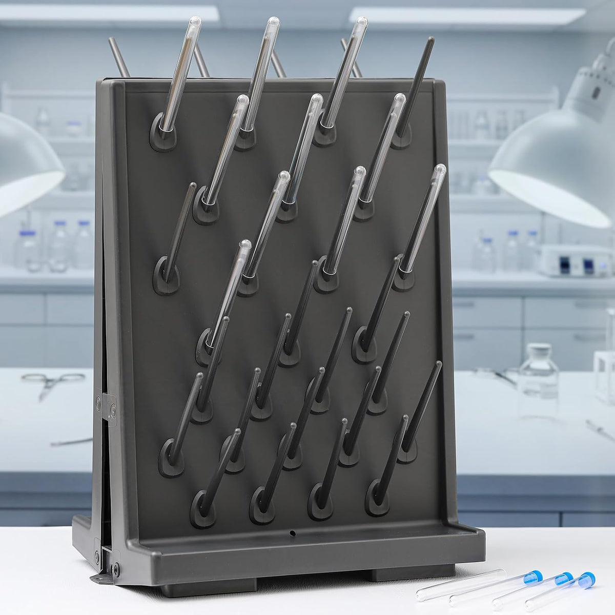 Pushglossy 1 Pcs 54 Pegs Lab Drying Racks Double Sided Pegboard Bench-top Wall-Mount Laboratory Glassware PP Test Tube Drying Draining Rack Cleaning Equipment Detachable