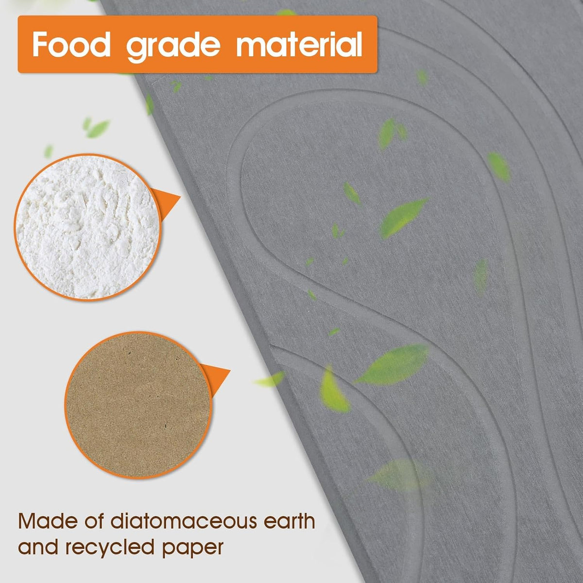 Snuggery Stone Drying Mat for Kitchen Counter 18"x14" (Dark Grey) | Natural diatomaceous earth, fast absorption, quick drying, one-piece design for dishes or under dish racks, non-slip base